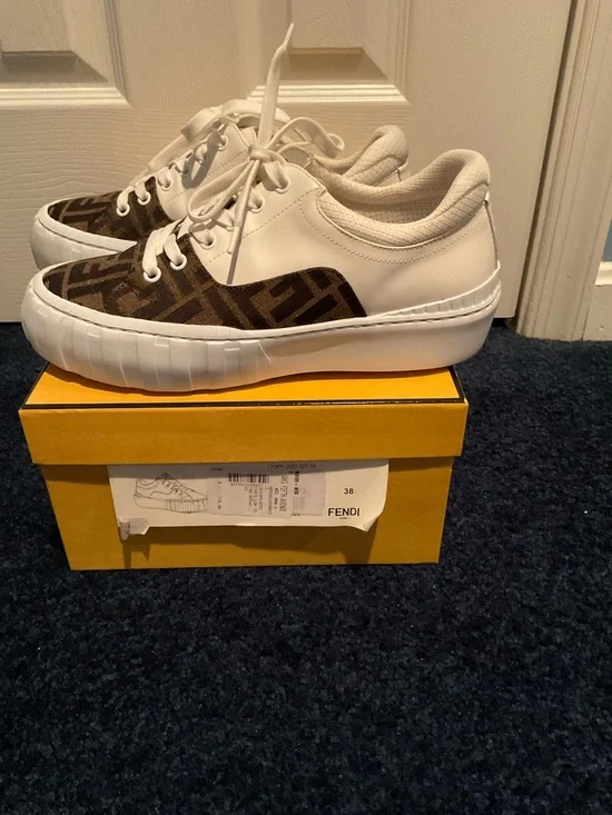 Fendi Tess Force Sneakers in white leather with FF Jacquard fabric - Picture 4 of 6